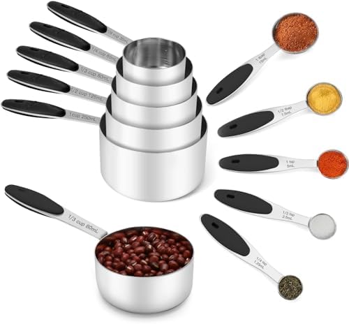 JOYHILL Measuring Cups and Spoons Set 304 Stainless Steel 10-Piece Black