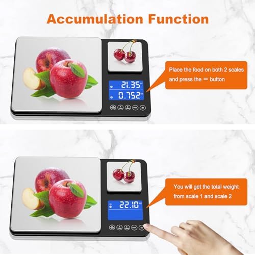 KUAIVO 0.001oz/33lbs Dual Platform Food Kitchen Scales Digital Weight Grams and Ounces, Two Precisions Kitchen Scale for Sourdough Bread, Baking and Cooking with 7 Units Tare, Accumulation Functions