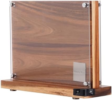 Acacia Wood Magnetic Knife Block with Double Sided Acrylic Shield, Freestanding Countertop Knife Holder Without Knives, Holds 10-12 Knives, Space Saving Kitchen Organizer