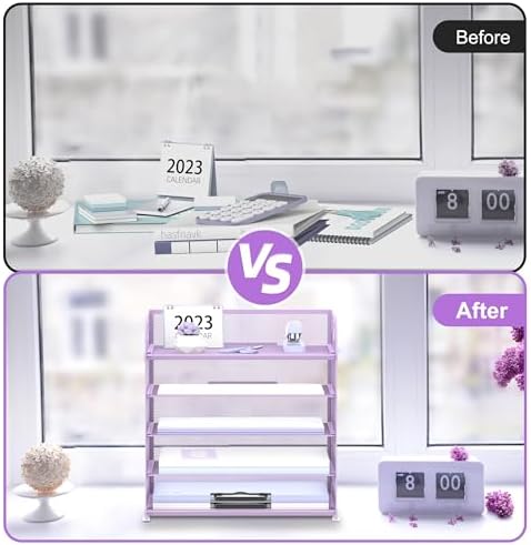 SUPEASY 2 Pack 5-Tier Purple Desk Organizer with Handle Mesh Desk File/Paper Organizer Letter Tray for Office, School and Home Easy Installation Purple Office Supplies