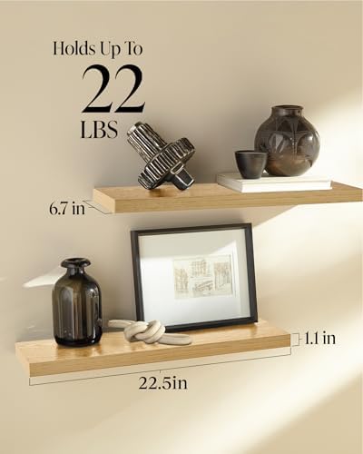 BAYKA Light Oak-Toned Floating Shelves 22.5in, Set of 3, Wall Mounted Shelf