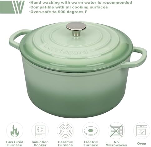 VORRINGARD Enameled Cast Iron Dutch Oven Pot with Lid, for Sourdough Bread Baking, Round Dutch Ovens, 6 Quart, Green