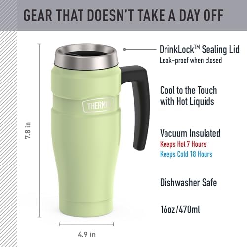 THERMOS Stainless King Travel Mug with Handle, 16oz, Matte Green