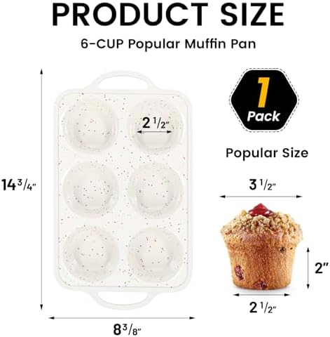 Vinino Jumbo Muffin Pan with Metal Reinforced Frame-1Pack, Large Silicone Cupcake Pan for Baking 6 Cup Jumbo Size, Silicone Muffin Tray, Cupcake Baking Pan Molds for Oven Dishwasher Safe-Cream