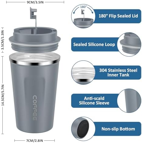 CS COSDDI 12 oz Coffee mug - Stainless Steel Coffee Cup with Leakproof Lid