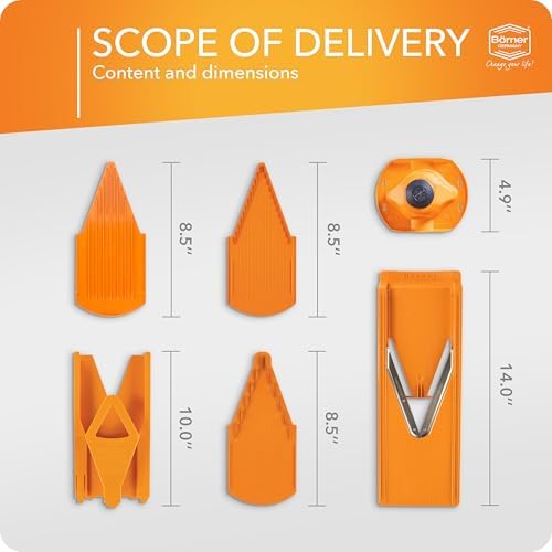 Mandoline Food Slicer Börner V3 (Starter Set) by Reston Lloyd • V-Slicer with Blade Storage & Safety Food Holder • Made in Germany • Fruit & Vegetable Chopper • Multiple Settings: Orange