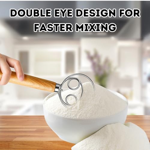 BOORIKA Danish Dough Whisk – Sourdough Mixing Tool with Dough Scraper. Danish Whisk for Baking, Mixing Thick Dough, Bread Making, Pastry, Cookies, Pizza, Batter & More