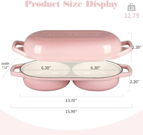 EDGING CASTING Enameled Cast Iron Double Bread Dutch Oven, Pink