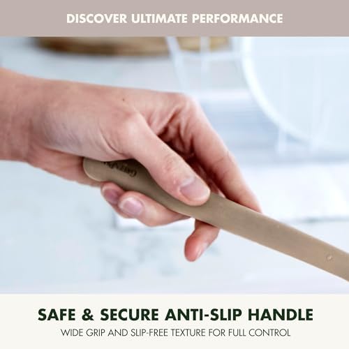 GreenPan Silicone Ladle, Soup Mixing Stirring Serving, Cooking Kitchen Utensil, Flexible Rubber Nonstick Cookware, Rigid Steel Core, Heat-Resistant, Anti-Slip Handle, BPA-Free, Dishwasher Safe, Taupe