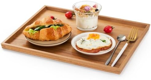 SimpleArt Large Rectangular Acacia Wood Serving Tray for Home Decor