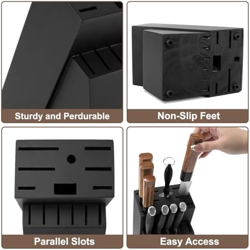 RedCall Universal Knife Block Without Knives - 14 Slot Wooden Knife Holder for Countertop, Large Bamboo Knife Storage Organizer, Butcher Block Knife Stand for Kitchen