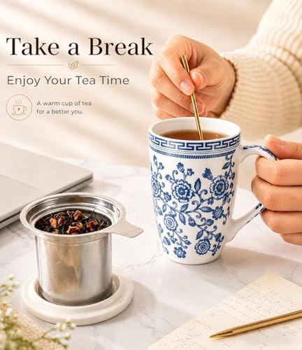 AmorArc Tea Cup With Infuser and Lid, 18oz Loose Leaf Tea Mug With Steeper