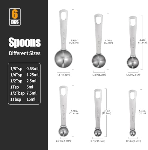 Doosu 18/8 Stainless Steel Measuring Spoons with Engraved Metric (Set of 6)