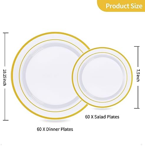 Goodluck 120PCS Gold Plastic Plates, Heavy Duty Disposable Gold Plates