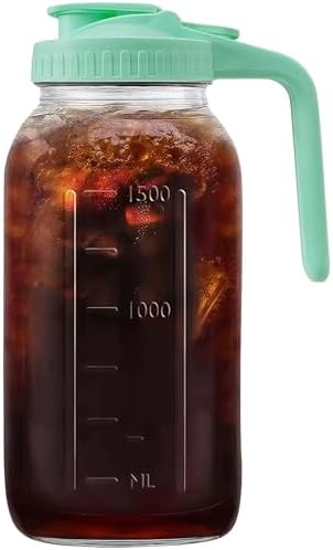 64oz (2 quart) Glass Pitcher with Lid, Mason Jar Pitcher, Glass Container
