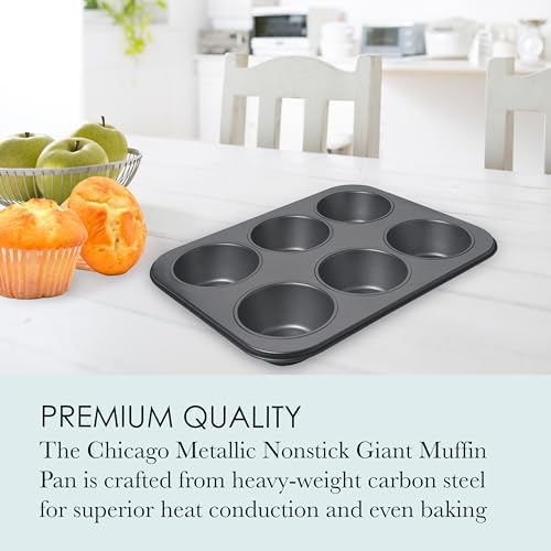 Chicago Metallic Professional 6-Cup Non-Stick Muffin Pan, Make up to 6 large muffins, cupcakes, quiches, egg cups, and more,14-Inch-by-10.25-Inch