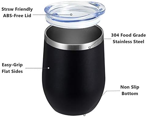 MEWAY 12oz Wine Tumbler 16 Pack Bulk Gifts for Women,Double Wall Vacuum Stainless Steel Travel Mug with Lid,Insulated Stemless Wine Cup Glass for Coffee,Cocktails,Drinks(Black,Set of 16)