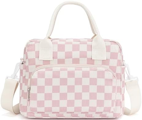 Lunch Bag Women Lunch Box for Women Adult Cute Insulated Lunch Bag Lager Cooler Lunch Tote Bags for Work Picnic (Beige-Pink Plaid)