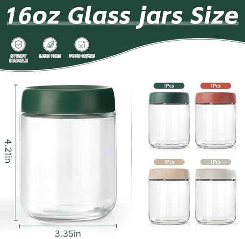 DIMBRAH Overnight Oats Containers with Lids,16oz Glass Jars with Lids - Set Of 4, Practical Oatmeal Container to Go, Chia Seed Pudding Jars, Baby Food Containers