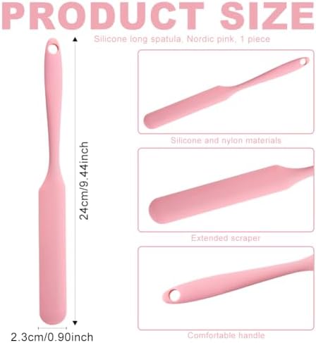 Silicone Jar Spatula,Non-Stick Heat Resistant Kitchen Thin Spatula,Sourdough Stirring Stick,Jam Spreader for Peanut Butter,Cake Cream Butter Spatulas for Scraping Icing Bread Cream (Pink)