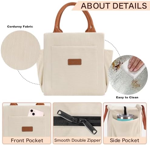 Joymee Lunch Bag Women Insulated Lunch Box- Corduroy Beige