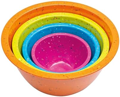 bzyoo Confetti Melamine 4 Piece Nesting Mixing Bowls Set, Colorful Vibrant