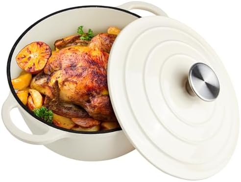 6 Quart Dutch Oven Enameled Cast Iron with Lid - Big Dual Handles - Oven Safe up to 500°F - Classic Round Pot for Versatile Cooking Cream