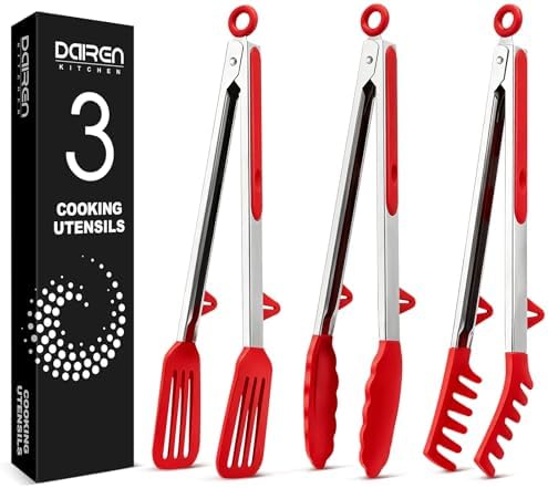 Kitchen Tongs for Cooking, Stainless Steel, Non Scratch Silicone Tip,3 Pack