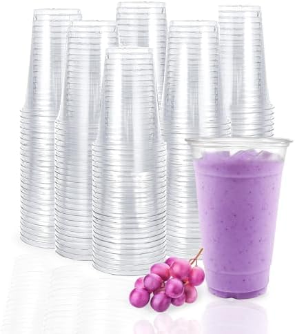 TashiBox plastic cups [24 oz 100cups],Clear Crystal disposable plastic cups,smoothie cup