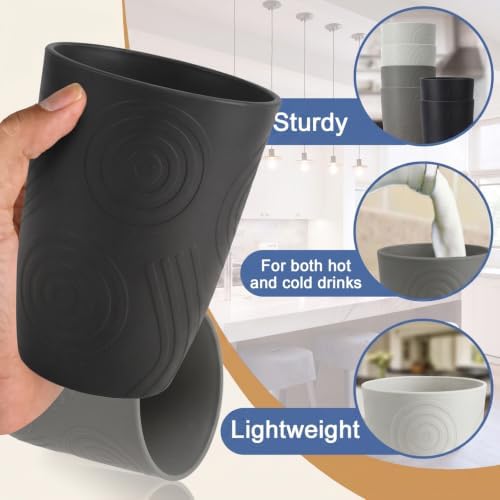 16oz Wheat Straw Cups Set of 6, Unbreakable Kitchen Cup (BlackGrey)
