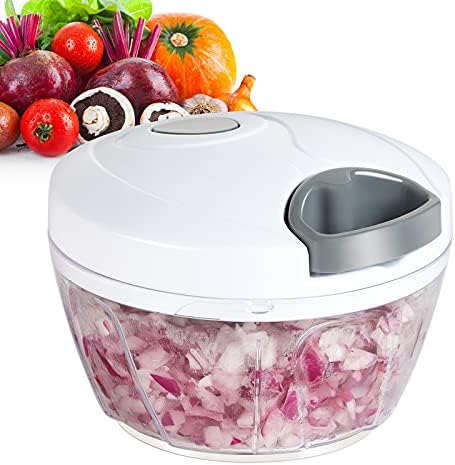 Ourokhome Manual Food Processor Vegetable Chopper, Portable Hand Pull String Garlic Mincer Onion Cutter for Veggies, Ginger, Fruits, Nuts, Herbs, etc., 500ml, White