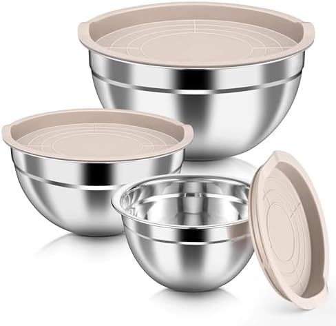 HaWare Mixing Bowls with Airtight Lids, 6-Piece Stainless Steel Salad Bowls
