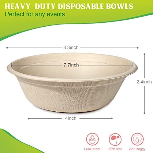greensight 32oz Large Disposable Paper Bowls 50 Pack Heavy Duty Compostable