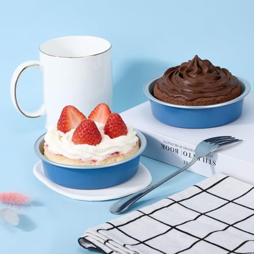 Beasea Disposable Baking Cups, 100 Pack 7.3oz 215ml Aluminum Foil Ramekins Tart Cup Only, 4" Mini Ramekin No Lids Baking Tarts Tin for Party Cupcake Cheesecake Pie - Moon Blue