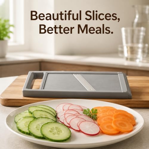Handheld Potato Slicer & French Fry Cutter, Stainless Steel Manual Vegetable Slicer for Homemade Fries, Carrot, Zucchini, Easy-Grip Slicer, 4.25x10.8 Inch Kitchen Gadget(Grey)