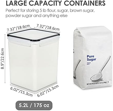 Vtopmart 5.2L Flour Sugar Storage Containers, 4 PCS, Black