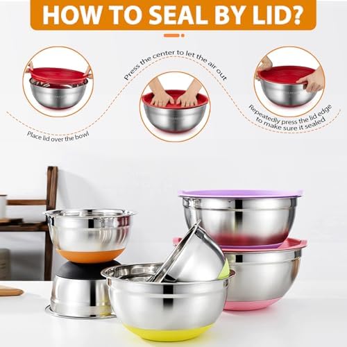 Mixing Bowls with Airtight Lids, 18pcs Stainless Steel Mixing Bowls Set