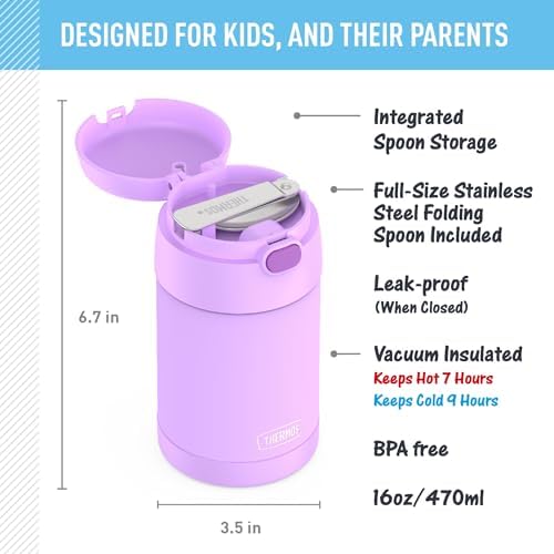 THERMOS FUNTAINER Food Jar with Spoon, Neon Purple, 16 Ounce (Pack of 6)