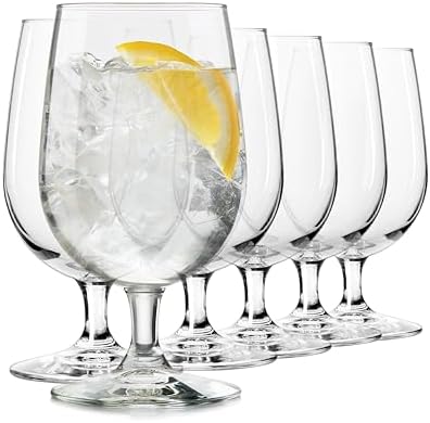 Libbey Entertaining Essentials Stemmed Water Glasses, Clear Multi-Purpose Water Goblet Set of 6, Dishwasher Safe 16 oz Goblet Glasses for Parties