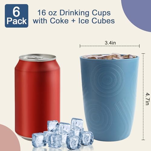 16oz Water Tumbler, Plastic Cups Set of 6, Wheat Straw Cups - Blue