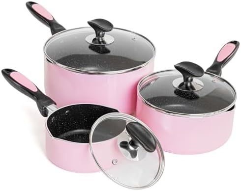 Nonstick Saucepan Set with Lid, Non Stick 1Qt & 2Qt & 3Qt Sauce Pan Set with Glass Lid Small Pot for Home Kitchen