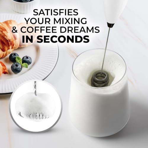 Zulay Kitchen Powerful Milk Frother Wand With Duracell Batteries - Ultra Fast Handheld Drink Mixer - Electric Whisk Foam Maker for Coffee, Lattes, Cappuccino & Matcha - Triple Whisk - Black