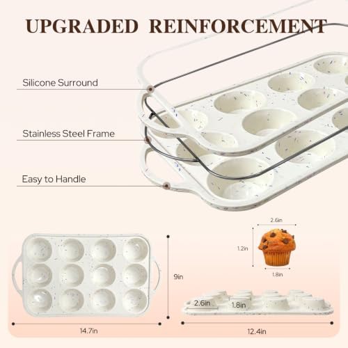 2 Pack Silicone Muffin Pans for Baking, 12 Cupcake Pan