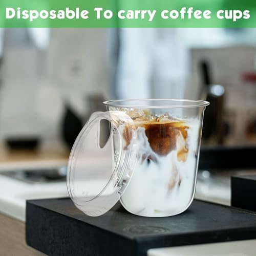 Baderke 100 Pcs Round Bottom Plastic Cups with Lids Clear Togo,12 Oz