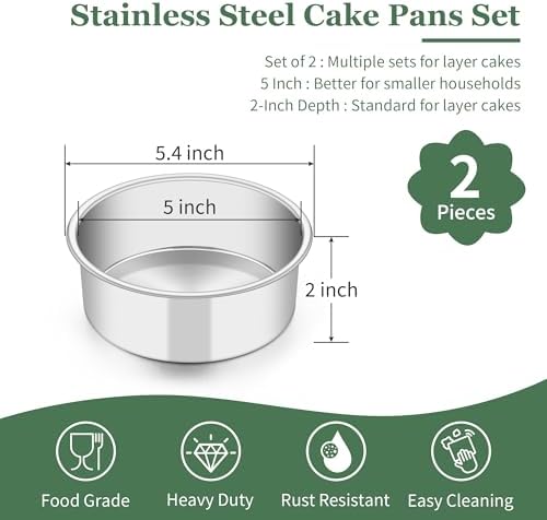 TeamFar 5 Inch Cake Pan Set of 2, Stainless Steel Layer Cake Baking Pan