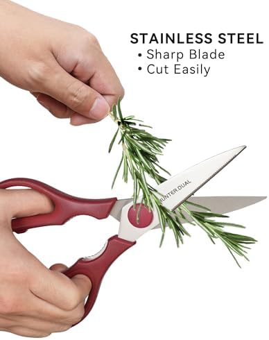Kitchen Scissors for Food, HUNTER.DUAL Heavy Duty Come Apart Poultry Shears for Cooking, All Purpose for Cutting Chicken, Meat, Fish & Vegetables (Red, 8.35 Inch)