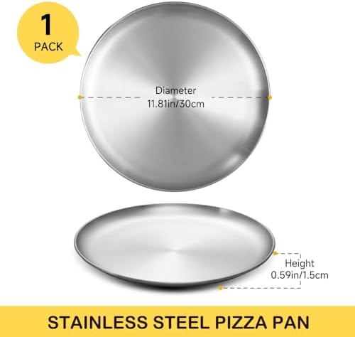 12 Inch Pizza Pan for Oven Stainless Steel Baking Sheet Round Plates for Cake Pie and Salad Pizza Steel Tray Oven Dishwasher Safe & Easy Clean(1 Pack)