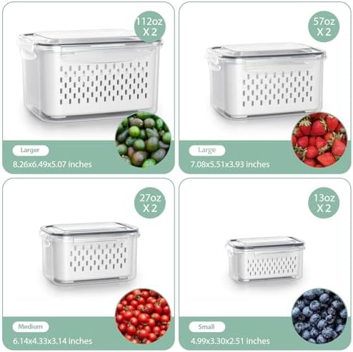 Anysig 8 Pack Fridge Fruit Storage Containers with Removable Colander
