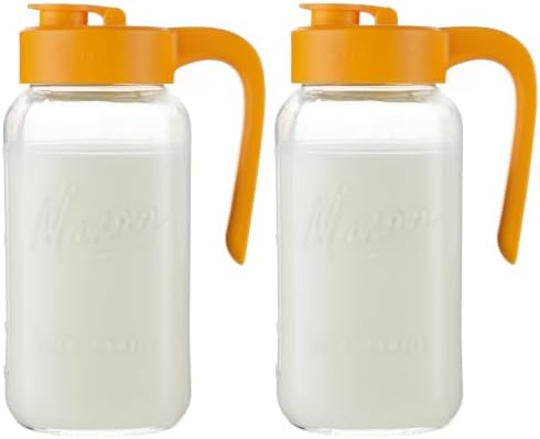 Mason Jar Pitcher, 2 pcs 64 oz (2 quart), Glass Pitcher with Lid