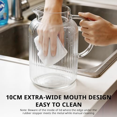Bivvclaz 1 Gallon Glass Pitcher with Lid and Handle, Stripes Water Pitcher for Fridge, Borosilicate Glass Carafe for Hot/Cold Drink, Extra Large Jug for Iced Tea, Coffee, Juice, Homemade Beverage